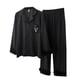 thumbnail image 1 of Gibobby Pijama de dos piezas para mujer Pijamas de seda de hielo con solapa y botones de manga larga con plumas sexis para mujer, traje de dos piezas para el(Negro,XL), 1 of 5