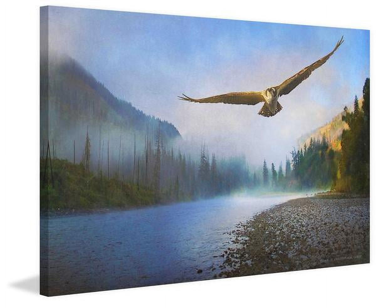 "Foggy River Osprey" Painting Print on Wrapped Canvas