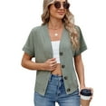 thumbnail image 2 of OSOLU Women Casual Solid Color Button T-Shirt Short Sleeve Tshirts Tee Loose Fit Tops Comfort Dailywear, 2 of 5