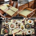 thumbnail image 3 of Yellow Striped Placemats for Dinning Table Set of 4, Modern Simple Farmhouse Beige Vintage Burlap Kitchen Place Mats Waterproof Cloth Table Mats, Indoor Outdoor Placemats Easy Clean Dinner Decor, 3 of 8