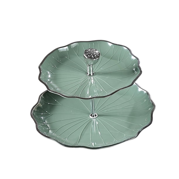 Soporte para tartas y cestas de frutas, soporte multifuncional para alimentos, ideal para postres, pasteles y fiestas. L 2 niveles verde