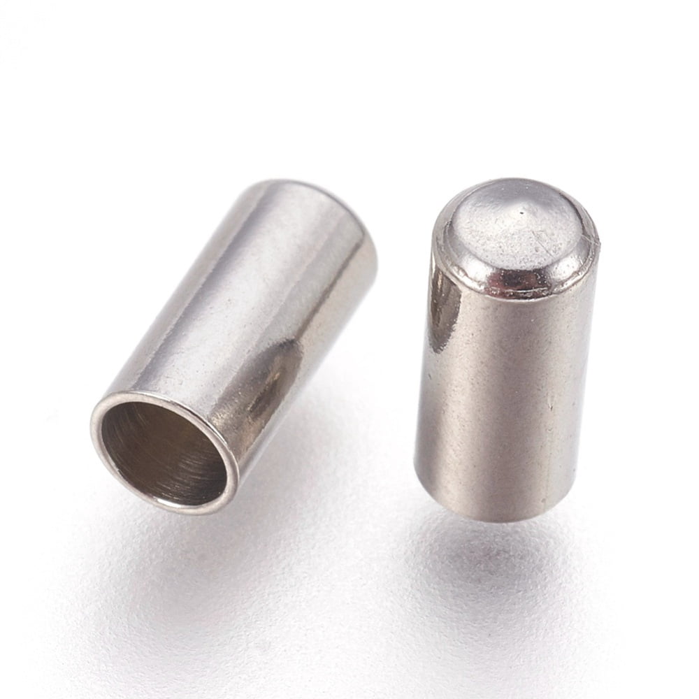 200pc Resistant 201 Stainless Steel Cord End Caps Stainless Steel Color 8.5x4mm Hole: 3mm
