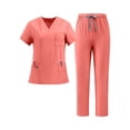 thumbnail image 3 of Scrub Set for Women Solid V-Neck Short Sleeve Tops and Long Pants with Mult Pockets Workwear Cozy Medical Uniforms Set, 3 of 4