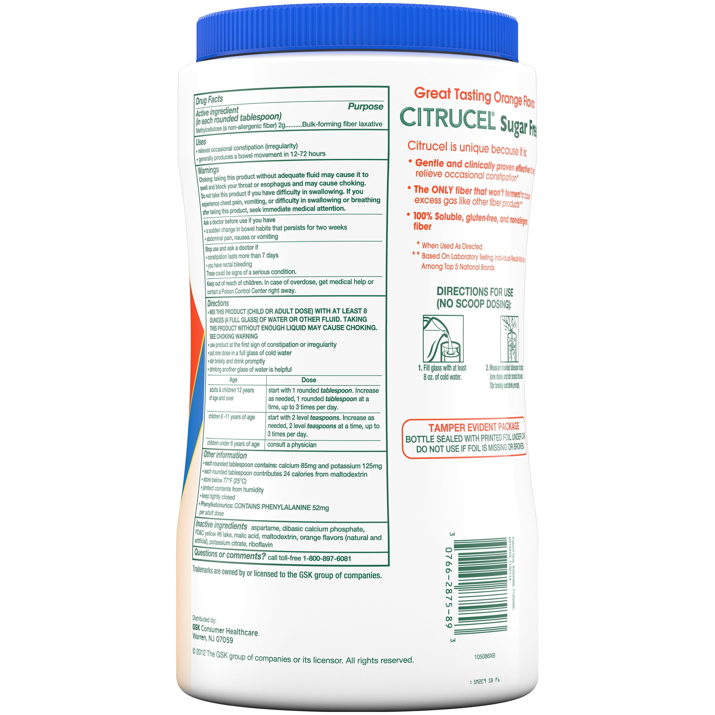 Citrucel Orange Sugar Free Methylcellulose Fiber Therapy 42 Oz Jar Walmart Com Walmart Com