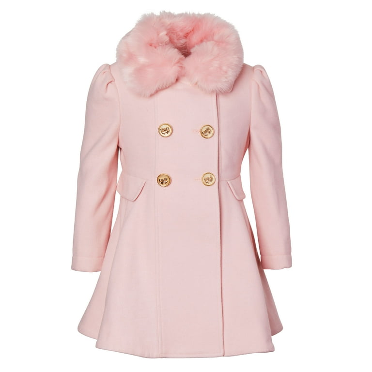 Cremson Girls Wool Blend Princess Winter Dress Pea Coat Jacket Faux Fur Collar Pink Size 4 Walmart