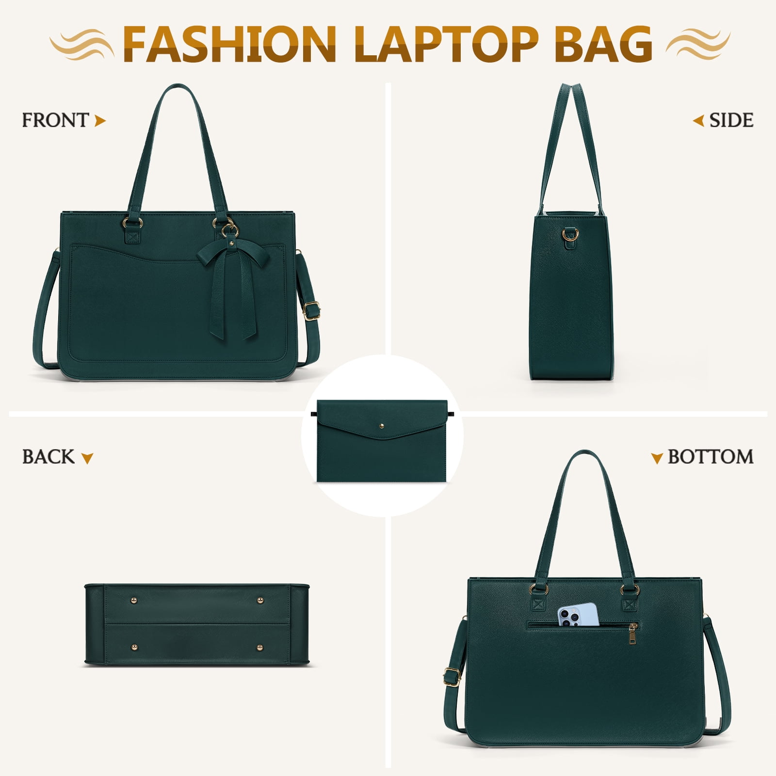 RAINSMORE Women's Handbag 15.6 Inch Leather Tote Bags Waterproof Laptop Briefcase Office Business Work Travel Handbag for College Teacher