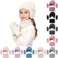 thumbnail image 2 of QASIEATN Kids' Everyday Wear Accessories 3 Pcs Kids Winter Hat Gloves Scarf Set Solid Knitted Beanie Hat Neck Warmer Mittens Fleece Lined Set for Boys and Girls, 2 of 7