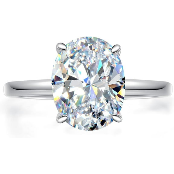 Oval Solitaire Engagement Ring, Women's Engagement Rings, 925 Sterling Silver Fake Diamond Ring Cubic Zirconia Engagement Ring18K White Gold Plated Oval Rings for Women