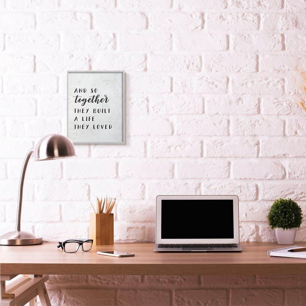 Stupell Industries Together Home Family Inspirational Word On Wood Texture Design Gray Farmhouse Rustic Framed Giclee Texturized Art by Lettered and Lined