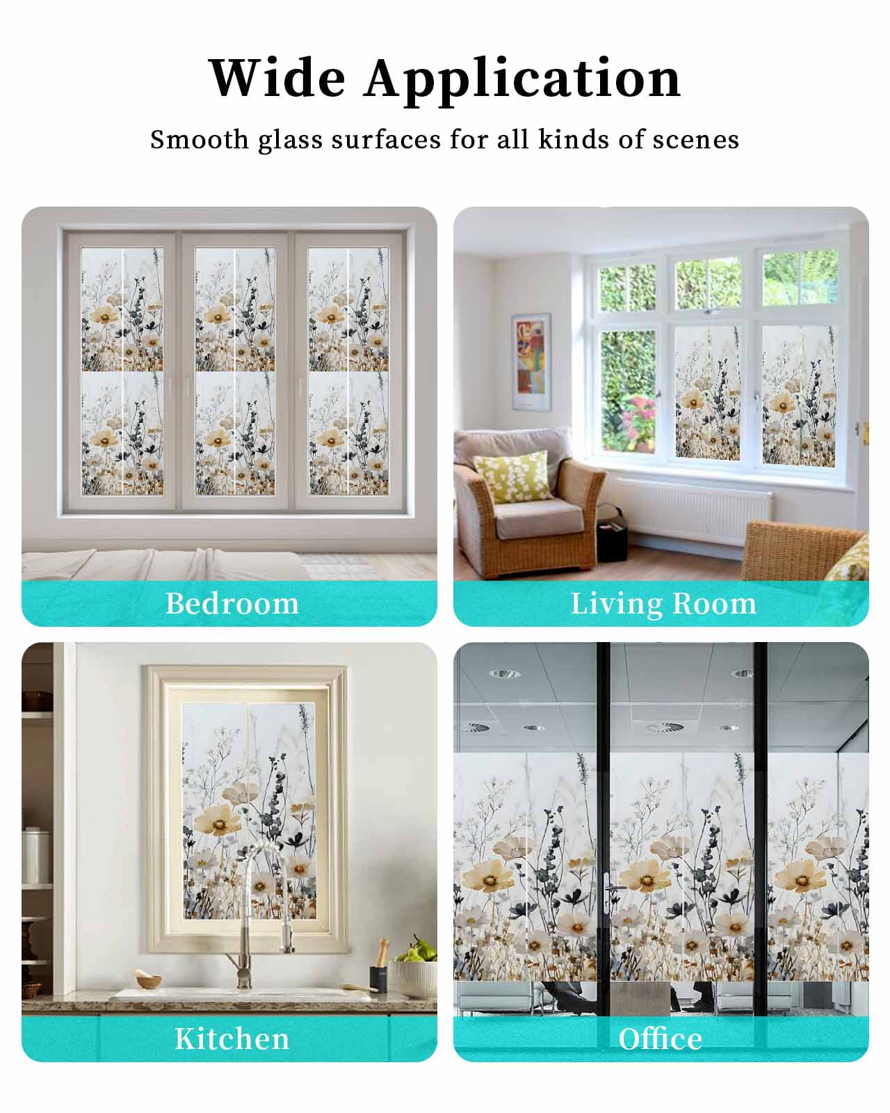 Window Privacy Film Vintage Floral Spring Stained Glass Window Film Decorative Sun Block Window Cover Farmhouse Botanical Blooms Window Clings Static Adhesive Sticker for Bathroom 29.5"x118"