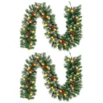 2 Pcs 6ft Pre-Lit Christmas Garland, with 40 Waterproof LED Light and Pine Cones and Berries, Battery Operated Garland 200 Branches Christmas Decoration for Xmas Holiday & Party