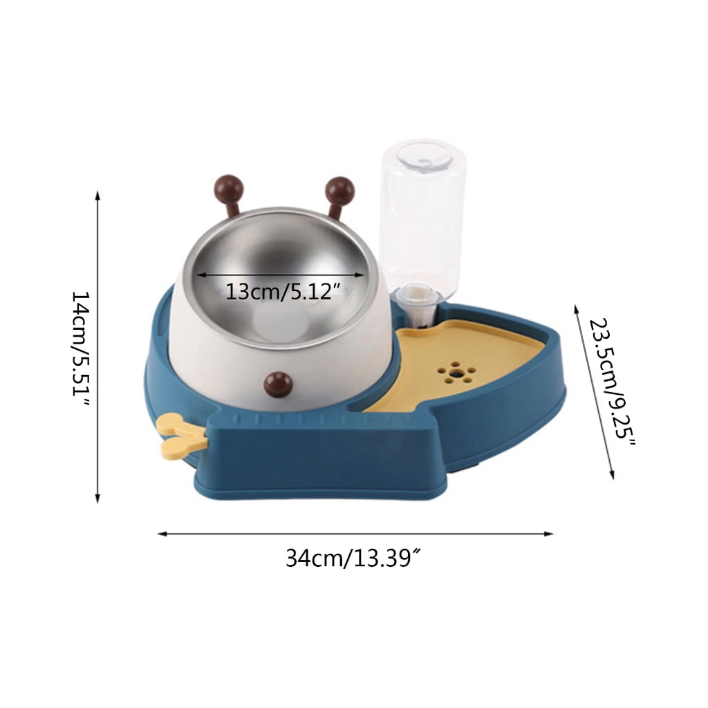 Pet Automatic Feeder Set Dog Food Bowl Waterer Slanted Raised Stainless Steel Bowl Re-fill Water Dispenser