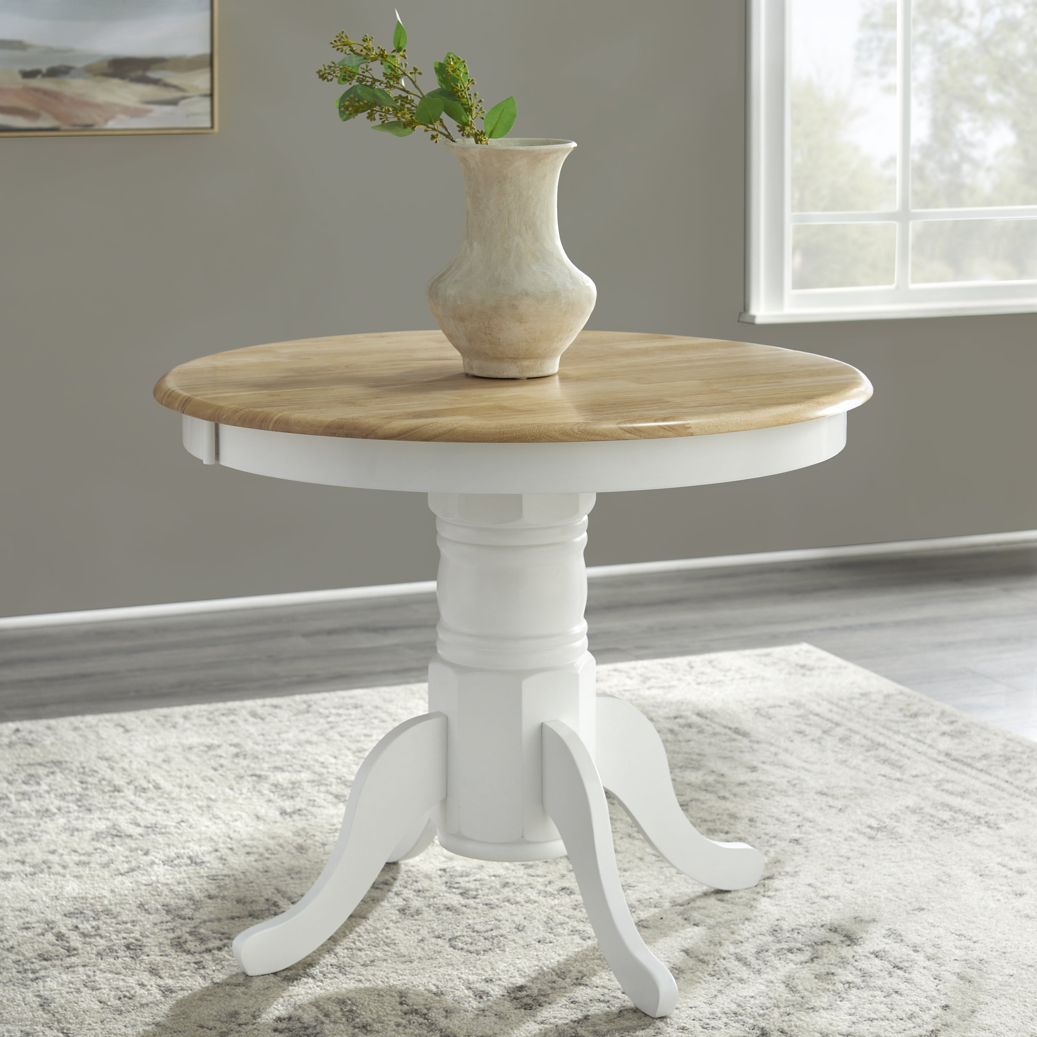 TMS Hermitage 40" Round Indoor Dining Table, Natural/White