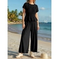 thumbnail image 5 of Womens 2 Piece Smocked Top Wide-Leg Pants Set High-Waisted Lounge Outfit with Pockets Matching Set Black XL, 5 of 10