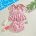 thumbnail image 2 of Gerichy Toddler Girl Swimsuit,Girls Bathing Suit Girls Swimsuit 3 Piece Bikini Set with Shorts Tropical Print Quick-Dry Swimwear for Girls, 2 of 6