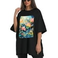 thumbnail image 4 of Plus Size Shirt for Women Black Tops for Women Short Sleeves Shirt for Women Flower 2 T Shirt Oversized Shirt for Women S, 4 of 5