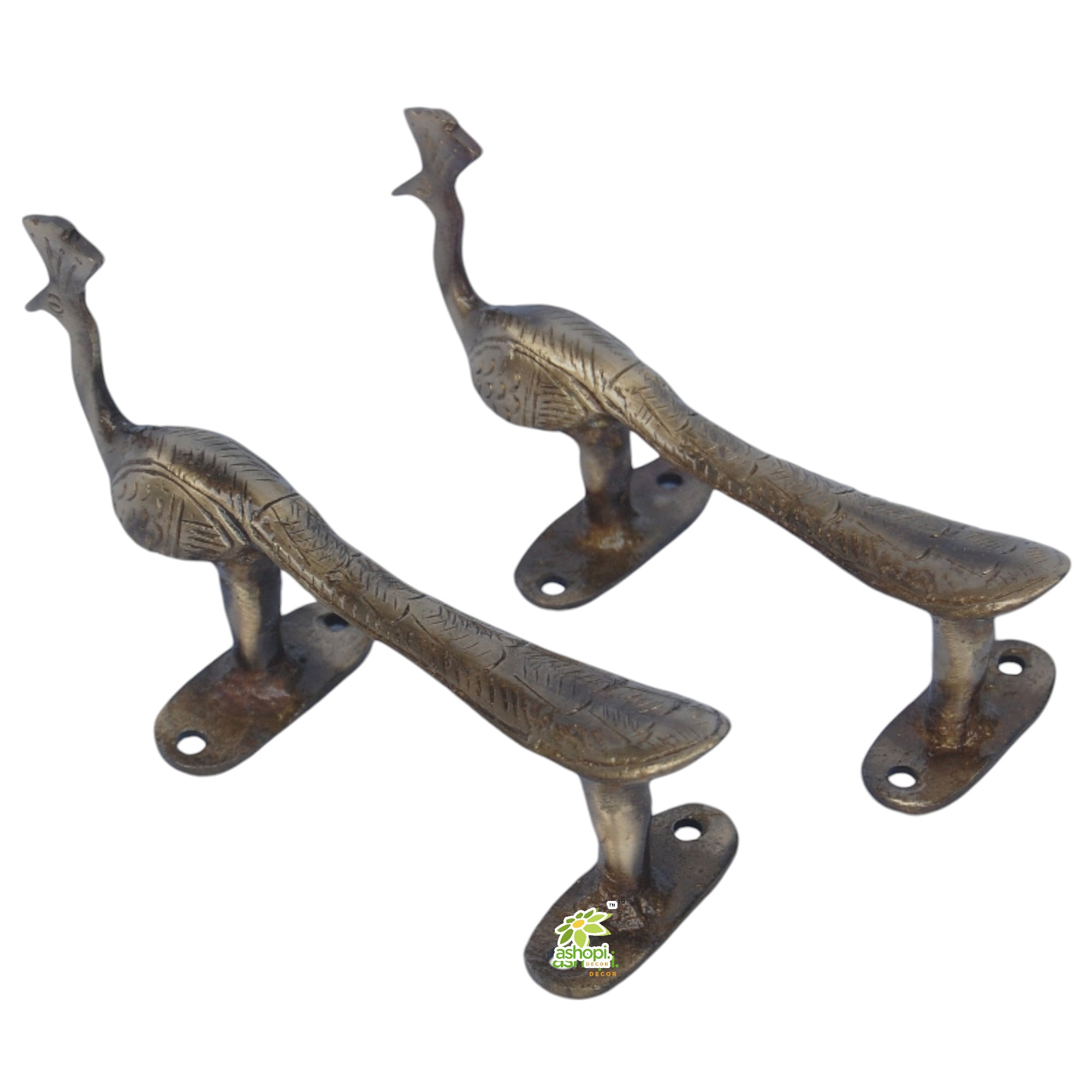Ashopi Brass Peacock Door Handle Brown - Door Pull - Solid Brass - Vintage Hardware - Door Handle for Entrance/Entry/Shower/Glass/Shop/Store, Interior/Exterior