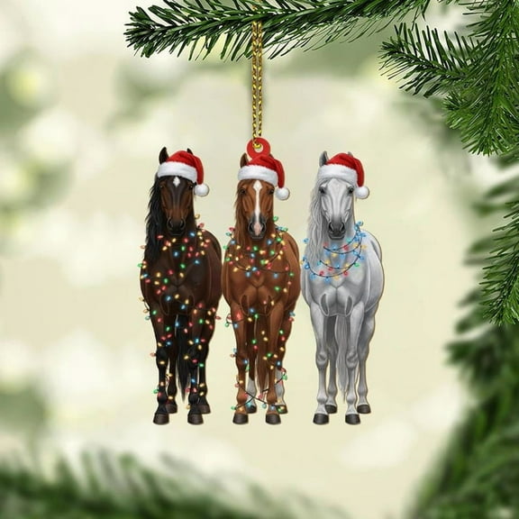 ViciArt Horse Christmas Ornament – Santa Hat Holiday Decor, Horse with Christmas Lights