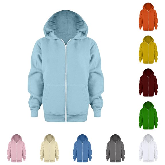 Zylarhe Kids Hoodies Sweatshirt Color Solid Zip Jackets Long Hoodie Top Sleeve Up Girls Kids Boys Coat Jacket with Soft Material Sky Blue 11-12 Years