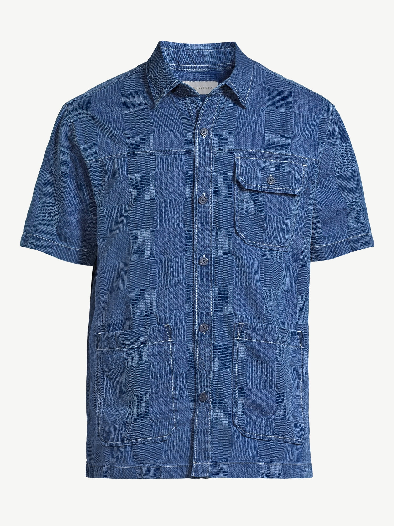 Free Assembly Men's Patchwork Utility Shirt with Short Sleeves