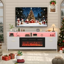 70" Fireplace TV Stand with Large Storage Cabinets, Electric Fireplace TV Stand for Living Room with LED Lights, Modern TV Console Cabinet & Media Entertainment Center with Fireplace