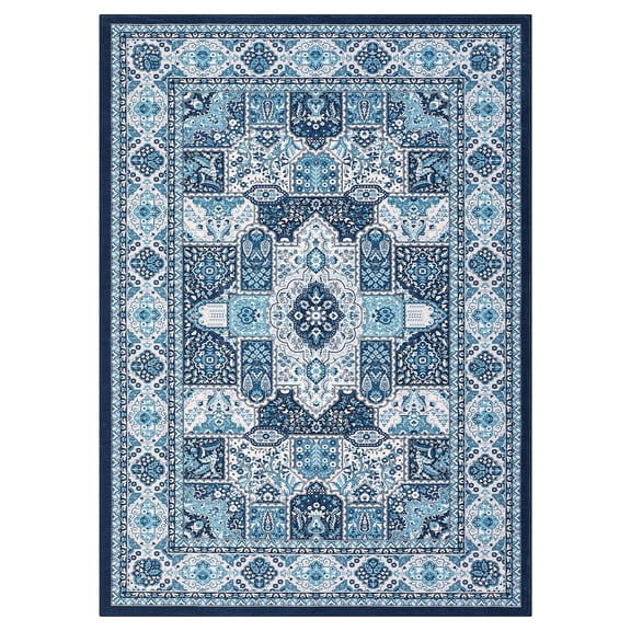 ExpanseEcho Modern Washable Area Rug Blue 8x10 ft Non-Slip Low Pile Carpet for Living Room