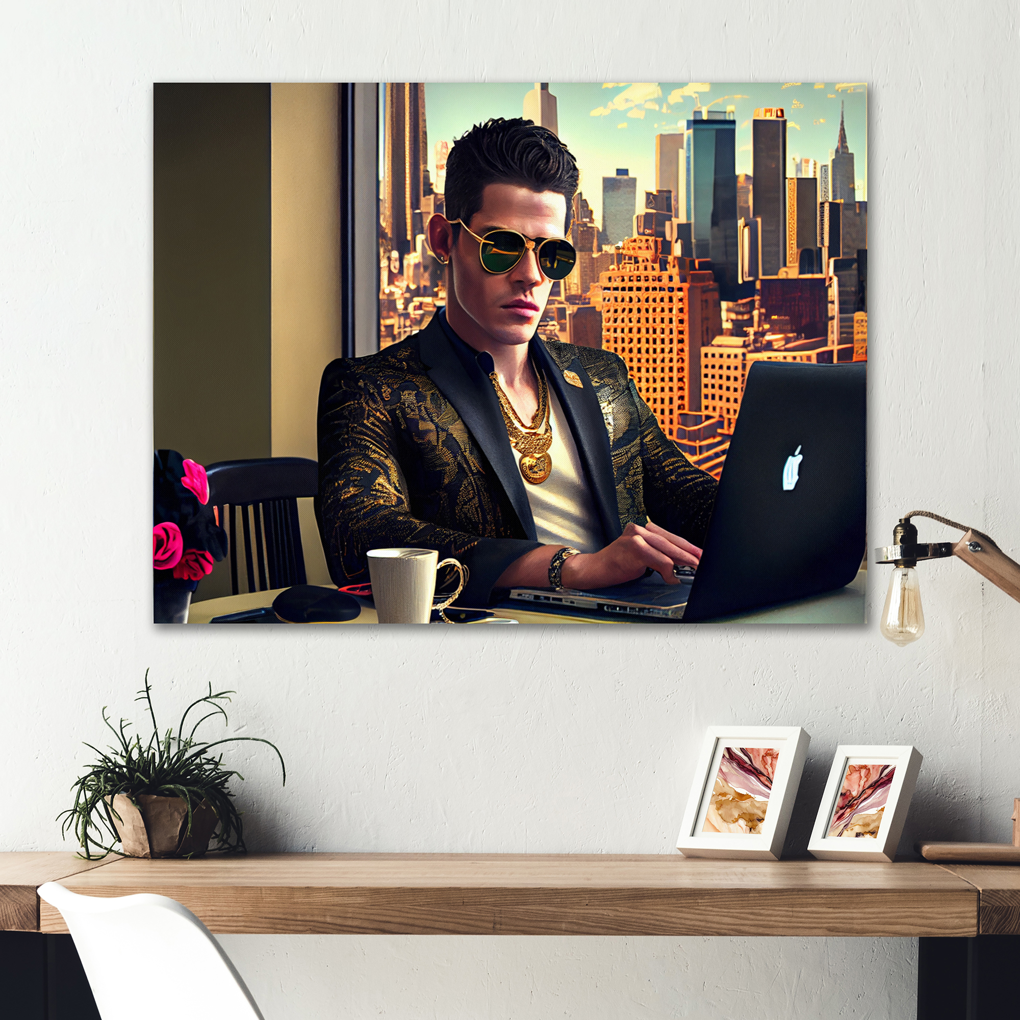 Designart Man Gambling At Desk I Canvas Wall Art