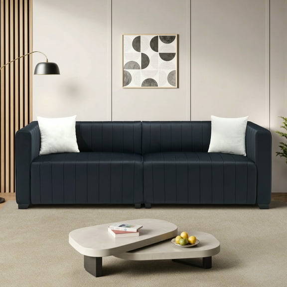 PPorfamilia 86" Loveseat Sofa, Soft Velvet Fabric Couch with Extra Large Upholstered Padded Seat for Living Room, Black