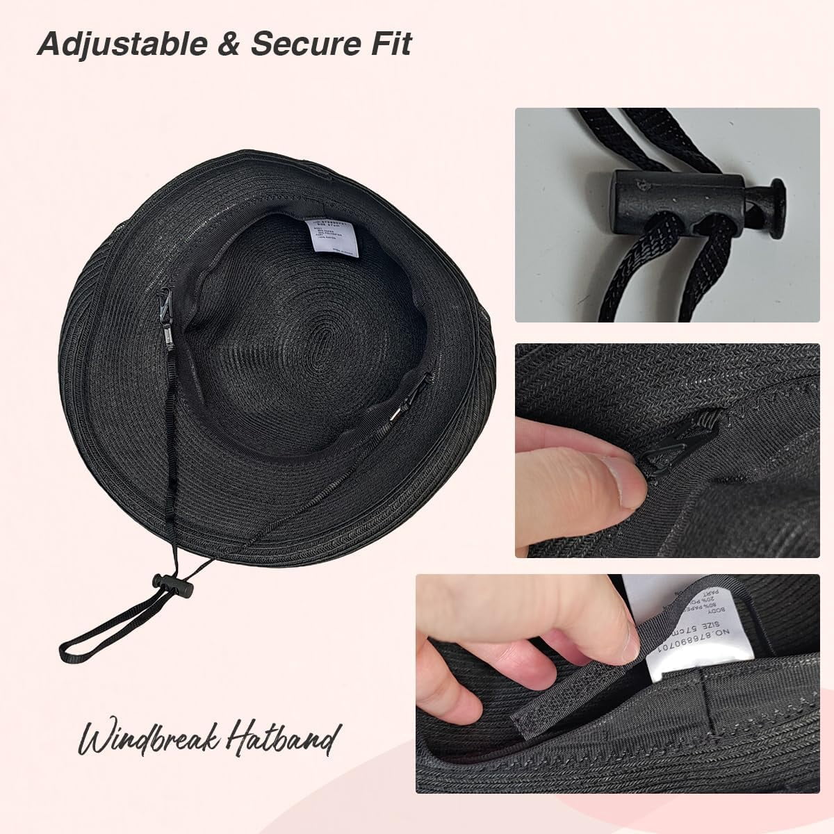 Kukuzhu Straw Bonnet Hat for Women, Wide Brim Foldable Packable Sun Bucket Hat UPF50+ Summer Beach Cap for Travel Outdoor