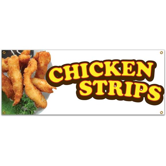 SignMission B-Chicken Strips19 48 in. Chicken Strips Banner with Concession Stand Food Truck Single Sided