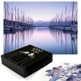 thumbnail image 2 of Ambesonne Summer Jigsaw Puzzle Durable Cardboard, Yacht Harbor in Sunrise, 1000 pcs, Lilac Purple Grey, 2 of 5