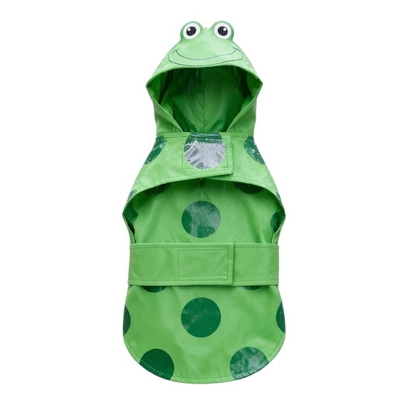 Dog Raincoat, Green Frog Smile Two-legged Waterproof Pet Rainwear, 1 Pack Adjustable Lightweight Puppy Hooded Rain Jacket, Outdoor Walking Rainy Day Wet Weather Use for Small Medium Dogs