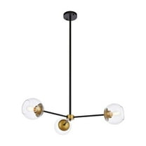 Briggs 32 inch pendant in black and brass with clear shade