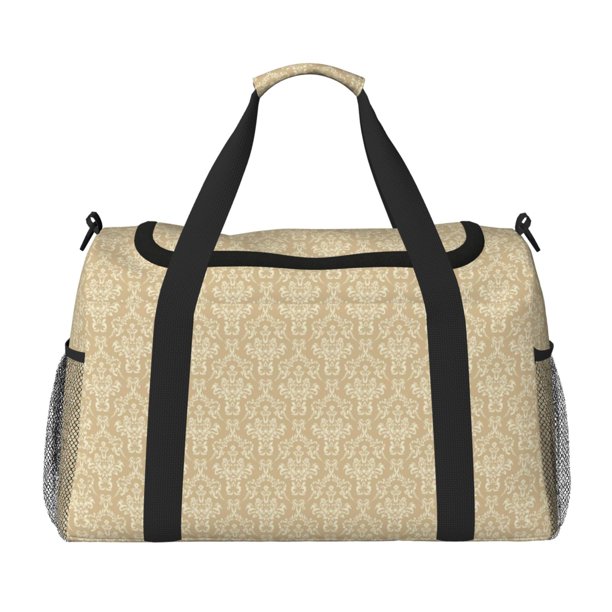 Disketp Damask Beige Tan Brown Bolsa de Viaje Tipo Duffle, Bolso de Mano para Fin de Semana para Mujer, Bolsa de Gimnasio Ligera para Hombre, Esencial para Viajes