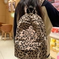 thumbnail image 4 of Vintage Leopard Corduroy Backpack for Women Men, Soft Drawstring Casual Backpack, Large Capacity Fashion Bag Outdoor Travel Daypack, 4 of 19