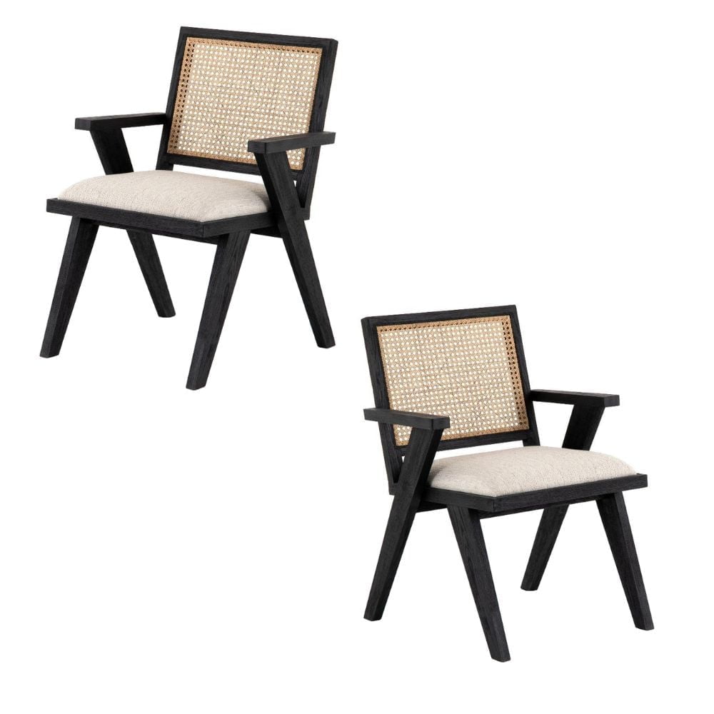Rotterdan Dining Chair With Wood Frame and Natural Rattan SET OF 2