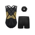thumbnail image 2 of renvena Gymnastics Leotard for Girls Sleeveless Sparkle Dance Bodysuit Athletic Unitard with Shorts Hairband Black Gold 8, 2 of 7