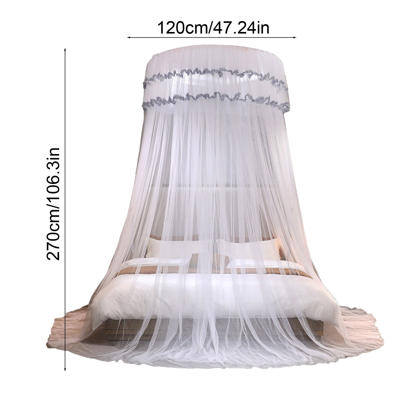 Zzbeans Princess Bed Canopy, No-Installation Ceiling-Mounted Dome Mosquito Net, Encrypted Foldable Floor-Standing Bed Canopy for Girls Room, Romantic Lace Ruffled Bed Curtain for Single Double Queen