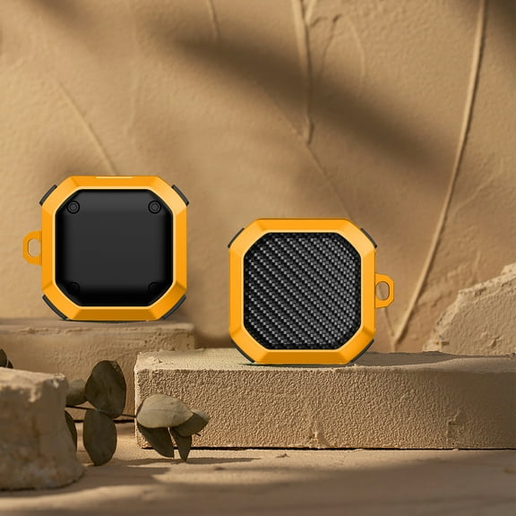 Carbon Fiber Case Cover for Samsung Galaxy Buds Live / Galaxy Buds2 / Galaxy Buds Pro / Galaxy Buds2 Pro / Galaxy Buds FE, Rugged Drop Protective Shockproof Case with Keychain - Yellow