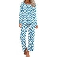 thumbnail image 2 of WREESH Womens Pajama Sets Printing Round Neck Short Sleeve Sleepshirt And Pants Two Piece Sets S Loungewear Pajamas With Pockets Blue, 2 of 6