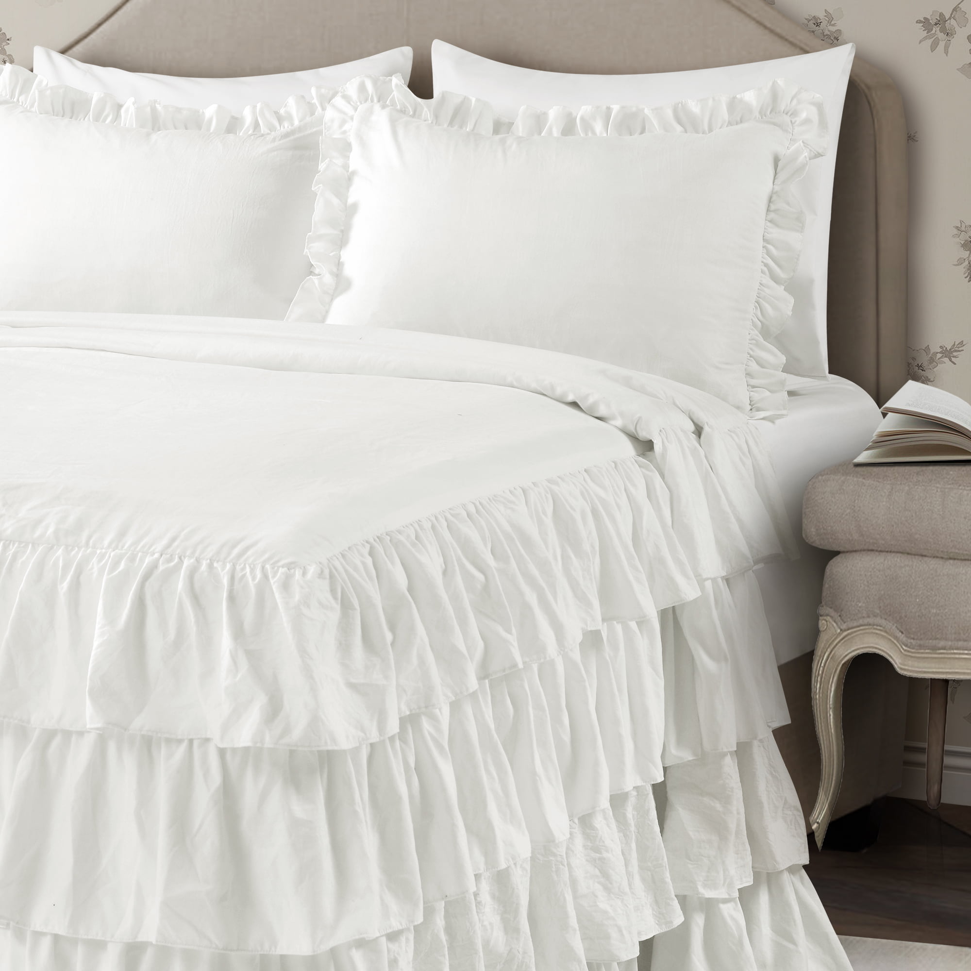 Details about   3-Piece Ruffle Skirt Quilt Set with Shams Channel Stitch Full/Queen Quilt Set, 