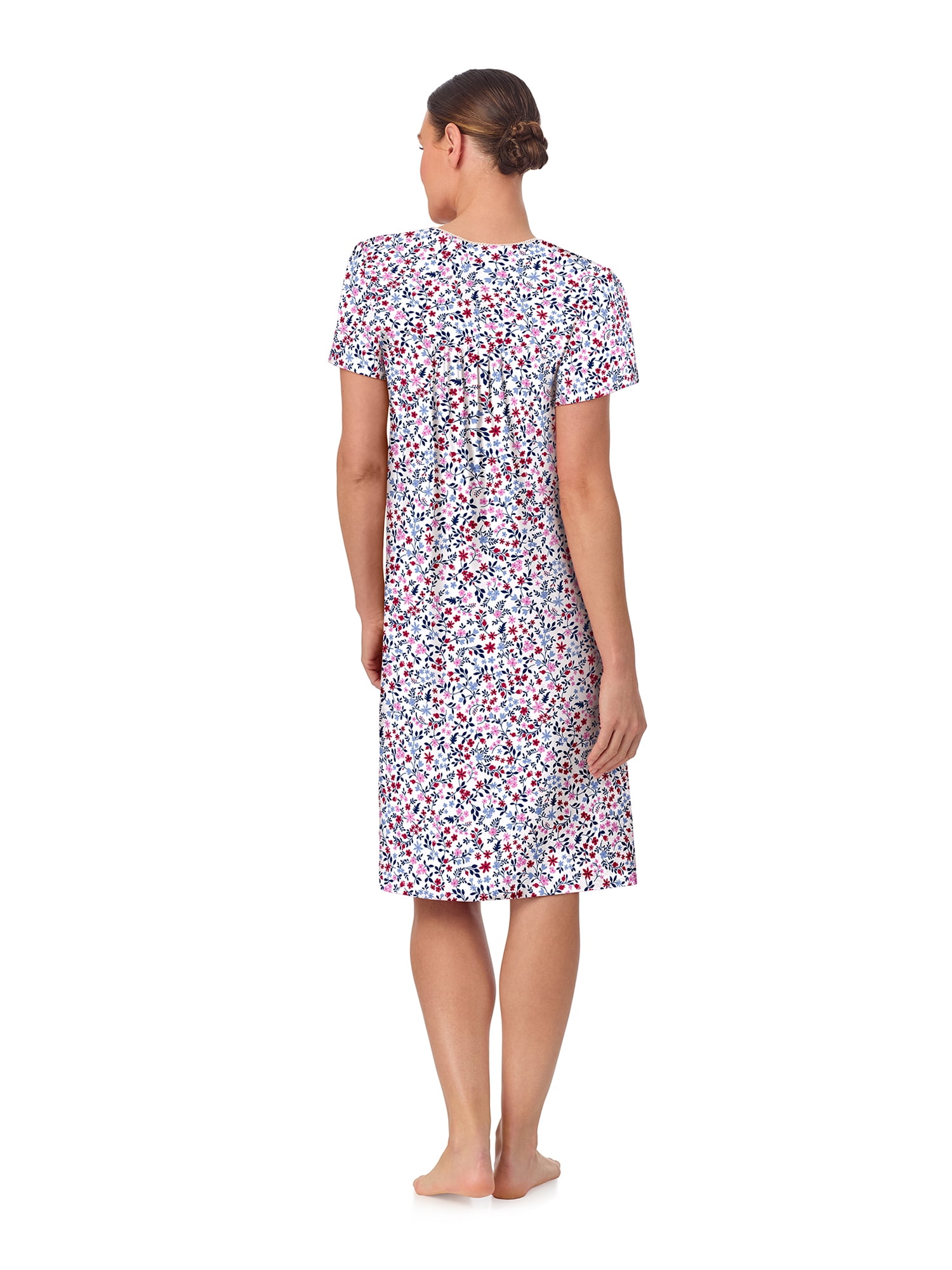 Aria Women’s Short Sleeve Split Neck Brushed Jersey Nightgown, Sizes XS-5X
