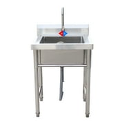 Hozodo Stainless Steel Sink Freestanding Utility Sink with Backsplash for Laundry, 23.6" x23.6" x39"