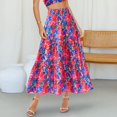 thumbnail image 5 of Women’s High Waist Maxi Skirt with Leaf Print Elastic Waistband Tiered Flowy A Line Long Skirt for Casual Wear Wine L, 5 of 6