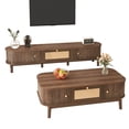 thumbnail image 3 of Noble House TV Stand & Coffee Table Set, Sliding Door & Woven Drawer, Rounded Edge Storage Design, Living Room,Walnut, 3 of 9