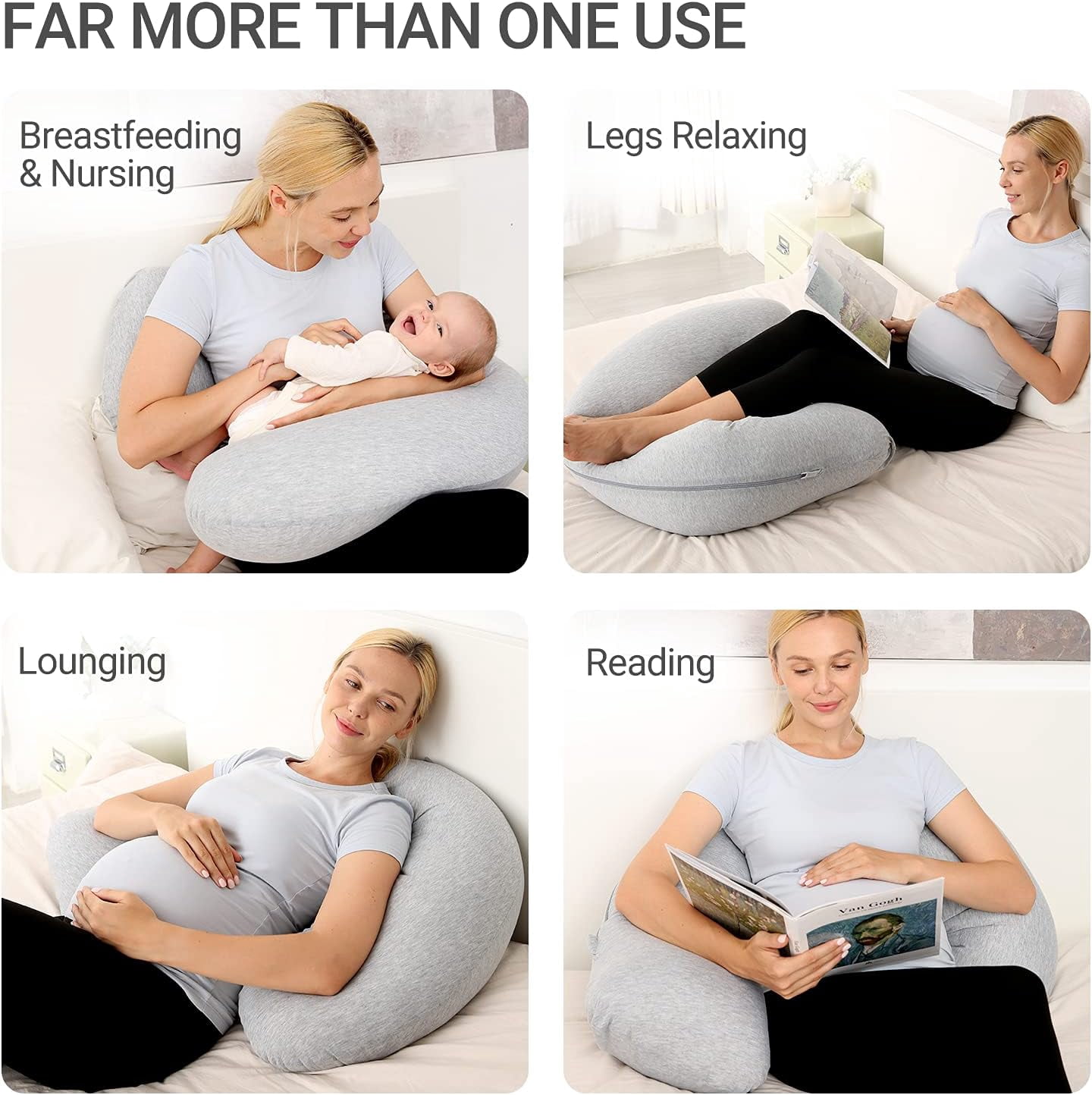 Pregnancy Pillows for Side Sleeping, J Shaped Maternity Body Pillow for Pregnancy, Soft Pregnancy Pillow with Jersey Cover for Head Neck Belly Support