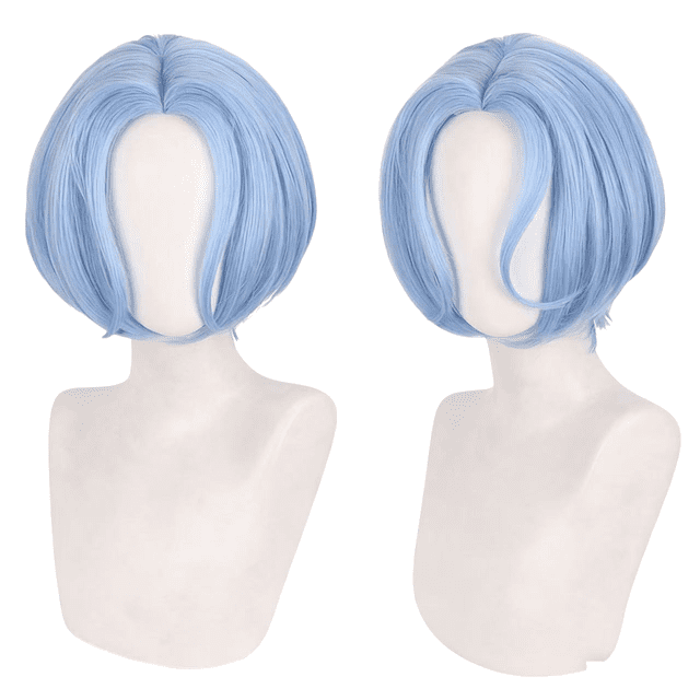 Peluca corta de cosplay azul claro de 35 cm para mujeres y hombres