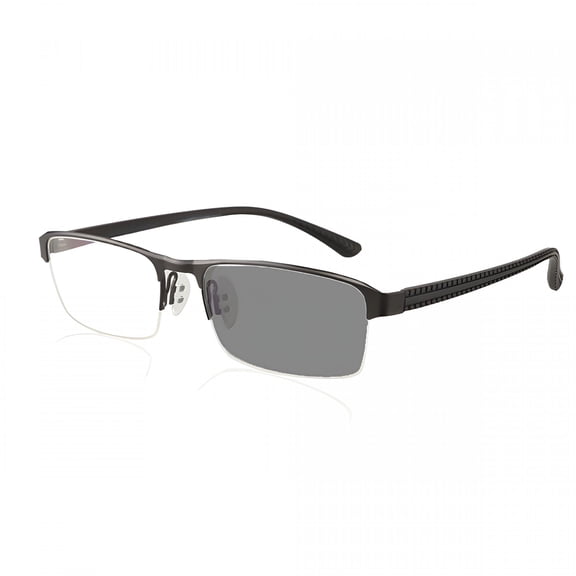 GJX Half Frame Photochromic Rectangle Black Eyeglasses Glasses for Men,Half Rimless Reading Glasses Outdoor Metal Sunglasses Readers Uv