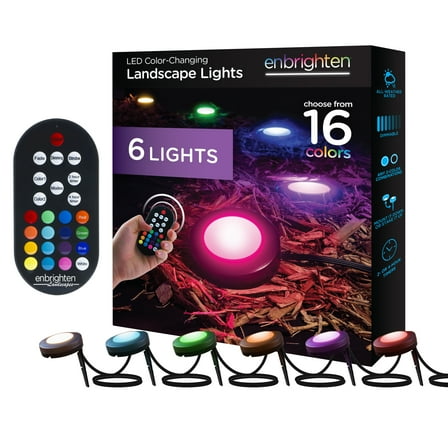 Enbrighten 40ft LED Color-Changing Landscape Lights, 6 pucks