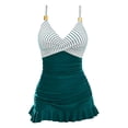 thumbnail image 5 of idosla Women One Piece Swimsuits Swim Dress Tummy Control Bathing Suits V Neck Ruffle Skirt Swimwear (Dark Green, M), 5 of 5